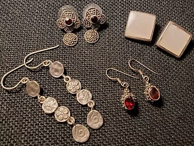 Vintage Sterling Silver Earring Lot Of 4 Pairs MOP Garnet 925 • $49.95