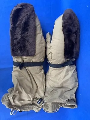 Vintage Eddie Bauer Goose Down Mittens Gloves Tan Shearling Fur Size Medium • $50
