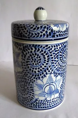 Vintage Blue & White Japanese Style Ceramic Lidded Tea Jar Canister Storage Pot • £34.99