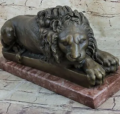 Pure Bronze Marble Statue ART Roar Majestic Lions Sculpture Figurine Figure • $224.50