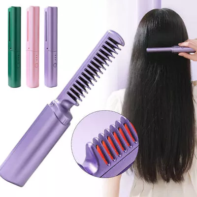 Rechargeable Mini Hair Straightener Portable Cordless Hair Straightener Comb US • $12.57