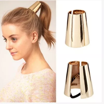 Womens Girls Punk Gothic Fake Metal Hair Cuff Band Ponytail Clip Tie Holder Gift • £5.39