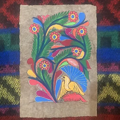 Vintage Mexican Folk Art Hand Painted Amate Bark Painting 8x12 In Animal Oaxacan • $20