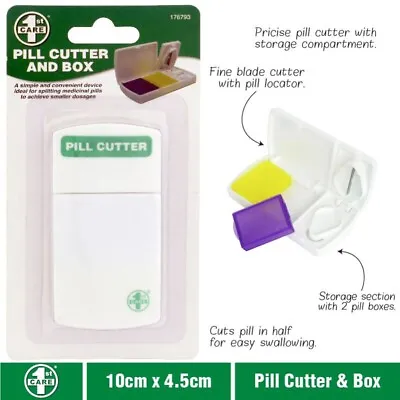 $5.78 • Buy Medicine Pill Holder Tablet Cutter Splitter Divider Convenient Travel Box