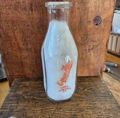 Rare ANTIQUE Glass Milk Bottle ETHAN ALLEN DAIRY ☆1Qt • ESSEX JUNCTION VERMONT • $19.99