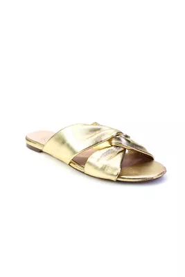 J Crew Women's Metallic Knotted Leather Slide Sandals Gold Size 9 • $42.69