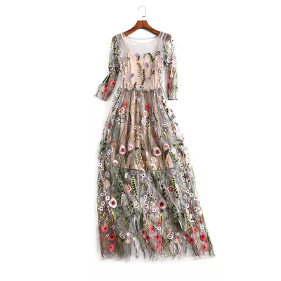  Women Tulle Dress Floral Mesh Embroidered Flower Wedding Chinese Style • $27.72