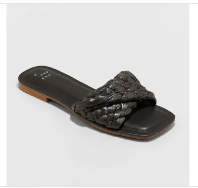 NEW Women's Nicolette Raffia Slide Sandals - A New Day BLACK • $8.95