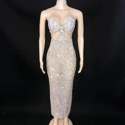 2021 All Silver Rhinestone Birthday Dress Shiny Gemstone Bodysuit  • $385.95