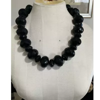 Vintage Black Faceted Beaded Necklace • $10