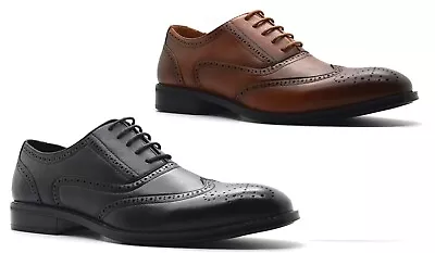 Mens Brogue Lace Up Formal Dress Party Work Office Wedding Faux Leather Shoe Siz • £16.95