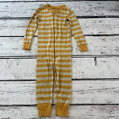 Hanna Andersson Pjs Yellow Grey Striped Long Zip Up Pajama Size 3T  90 Cm • $16.99