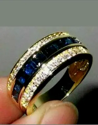 2Ct Lab-Created Blue Sapphire Men's Wedding Band Ring 14K Yellow Gold Plated • $108.49