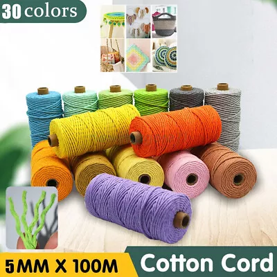 AU NEW 5mm Natural Cotton String Twisted Cord Craft Macrame Artisan Rope Weaving • $16.56