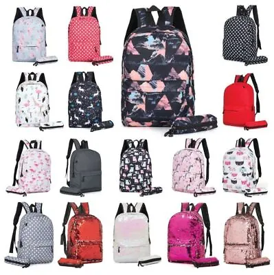 Boys Girls Retro Backpack Rucksack School College Travel Laptop Canvas Bag • £11.89