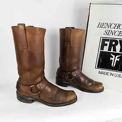 Frye Harness Boots Vintage Western Moto Brown Leather 80s 90s Square Toe Mens 9 • $209
