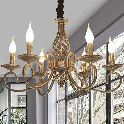 E14 Rustic 6-Light Chandelier French Country Vintage Pendant Lamp Kitchen Bronze • £56.99