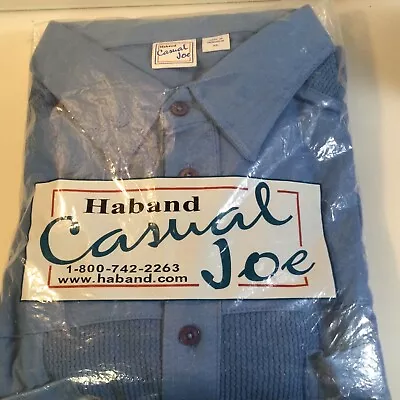 XL Haband Casual Joe Long Sleeve Blue 2 Pocket 4 Button Collared Dress Shirt • $16.99