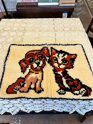 Malina Big Eyes Dog And Cat Latch Hook Rug Finished Completed 20  X 27  Vintage • $11.65