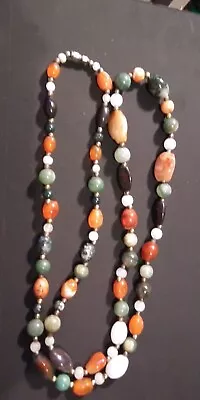 STUNNING BEGGAR Stones Necklace Colorful Semi Precious Gemstones Gold Tone 70s • $12