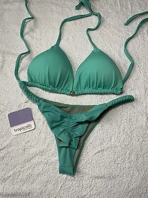 New Set Bikini Brazilian Brand Size 10 Very Stretchy Light Green • £26.40