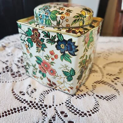 Floral Tin Container By Daher Long Island N.  Made In England. Lidded Fancy! • $15.99