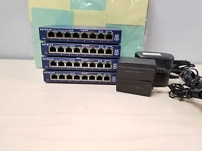 LOT OF 4 NETGEAR GS108 ProSafe 8 Port  Gigabit Ethernet Switch W/AC-ADAPTERS#B78 • $64.99