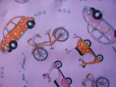 Vw Volkswagon Bug Vespa Scooter Bicycle Pink Cotton Fabric Fq  • $3.85