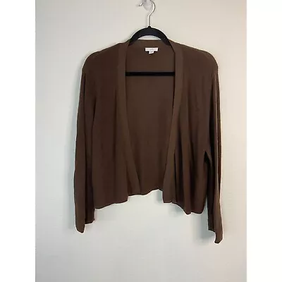 J. Jill Women's Large Brown Ribbed Knit Open Front Long Sleeved Cropped Cardigan • $19.95