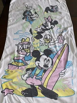 Vintage 90s Disney Retro Beach Towel By Franco Mickey Goofy Minnie Donald Surf • $15