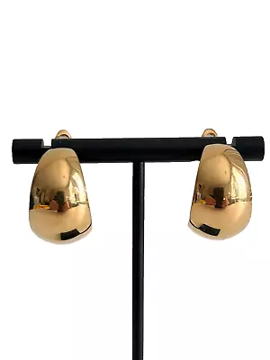 Vintage Monet Hoop Pierced Huggie Earrings Curved Gold Tone 1  Patent #249.252 • $19.99