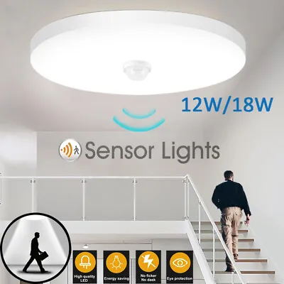 £11.99 • Buy LED Ceiling Light PIR Motion Sensor 12-18W Bathroom Kitchen Hallway Home Lamps