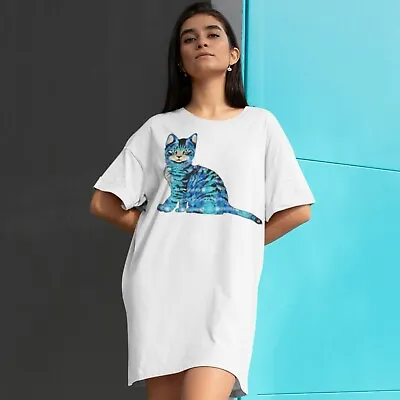 £44.48 • Buy 65 MCMLXV Women's ABBA Inspired Blue Bejeweled Disco Cat Print T-Shirt Dress