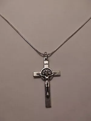 Italian Silver St Benedict Medal Crucifix Cross 20  925 Sterling Chain Necklace • $10