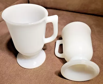 Milk Glass White Pedestal D Handle Mugs Coffee Cups Lot Of 2 • $6.95