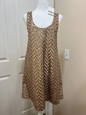 ZARA NWT WOMAN SEQUIN KNIT MINI DRESS GOLDEN - Sz. S - Golden • $50