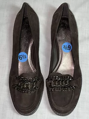 B Makowsky 6.5 M Black Suede Leather Slip-On Embellished Loafers Shoes • $5