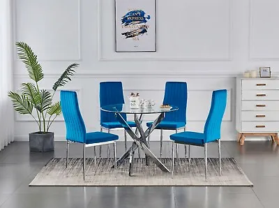 Dining Chairs Set Of 2 Modern Blue/Yellow/Pink/Grey/Green/Black Velvet Metal Leg • £80
