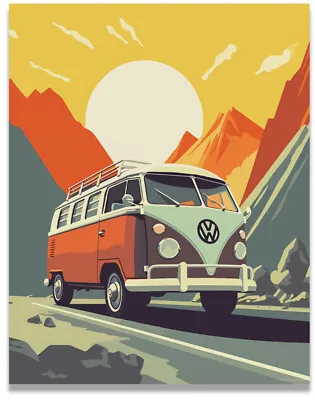 Volkswagen Poster Vintage Beach Van Beetle Surf Prints Art 11x14 Inches Unframed • $9.95