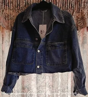 BNWT SeeSee Cropped Denim Jacket. Light Blue Size S • £18.99