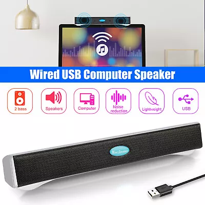 Computer Speakers Wired Desktop Soundbar Stereo Audio USB Powered For PC Laptop • $13.48