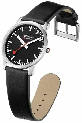 Mondaine Watch A669.30300.14SBB Black Leather Strap • $200