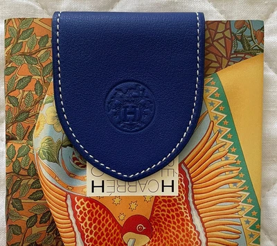 $195 • Buy HERMES Ex-Libris Blue Leather Magnetic Bookmark In Box!!