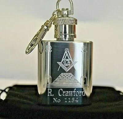 Masonic Gift Keyring Hip Flask Personalised Engraved With Name & Lodge Number • £8.95