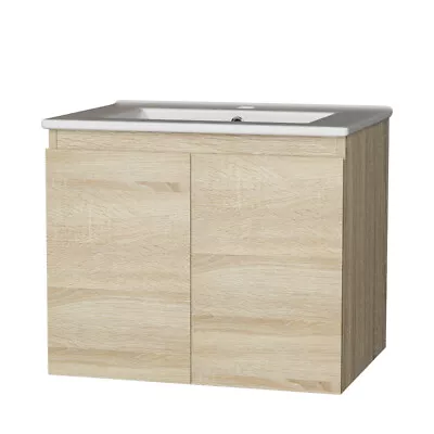 Cefito Vanity Unit Basin Cabinet Storage Bathroom Wall Mounted Ceramic 600mm Oak • $185.96