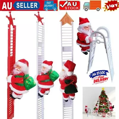 Animated Musical Santa Claus Climbing Ladder Up Tree Christmas Decoration CZ • $19.71