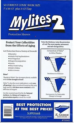 50 E Gerber - Mylites 2 Mylar Comic Bags #700m2 - 50 Current  (1990+) Comic Size • $17.52