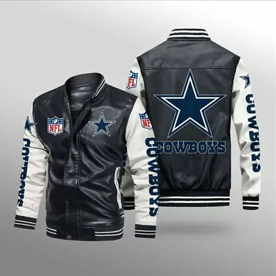 Dallas Cowboys Vintage Leather Jacket Men's Flight Bomber Coat Biker Outwear Top • $85.49