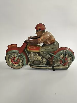 Vintage Windup Tin Toy Motorcycle Technofix Metzeler Germany Rare • $95