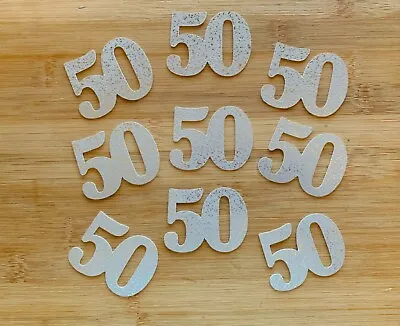 50th Birthday Anniversary Silver Cupcake Toppers Number 50 Cake Decorations • £3